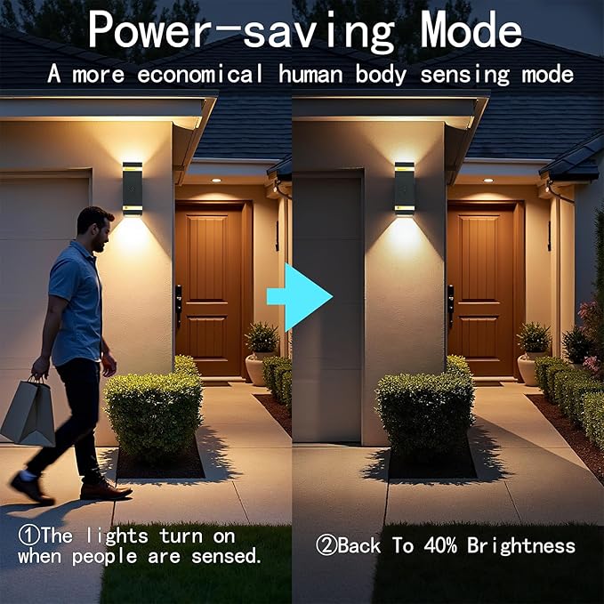Motion Sensor Outdoor Wall Lights, Dusk to Dawn Exterior Sconce, Black Aluminum Waterproof Porch Light Fixtures with GU10 LED Bulbs, Modern Wall Mount Lighting for House Garage, ETL Listed