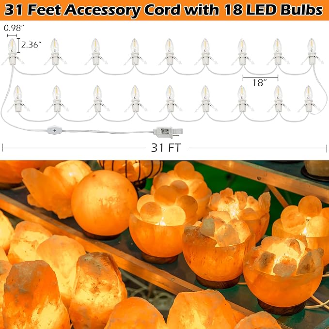 Meonum Accessory Cord with 18 LED Bulb, C7 Christmas Village Light Cord with Two Spare Fuse, Blow Mold String Lights with Switch, Xmas Decoration for Xmas Village Houses Salt Lamp