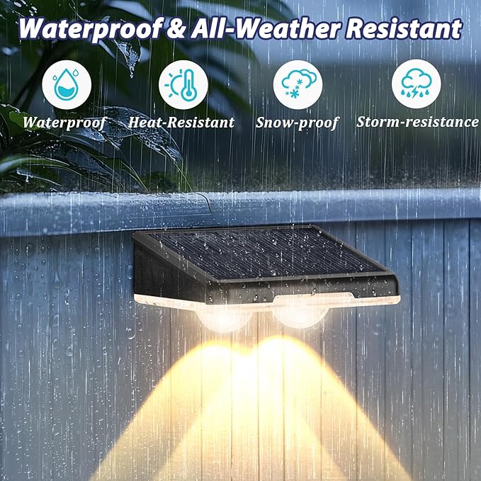 Solar Lights Outdoor Waterproof 4-Pack, Backyard LED Fence Lighting Outside Solar Powered with 3 Modes (3000K/4500K/6500K) for Deck, Step, Stairs, Balcony, Yard, Patio, Walkway, Pathway, Railing