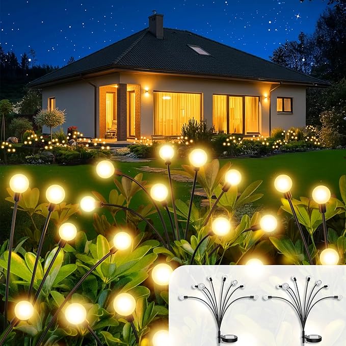 Vibrant Solar Garden Lights, Ultra Bright Solar Powered Firefly Lights Outdoor Waterproof, High Flexibility Starburst Swaying Light, 8 LED Landscape Lighting Decorative for Pathway Patio Yard