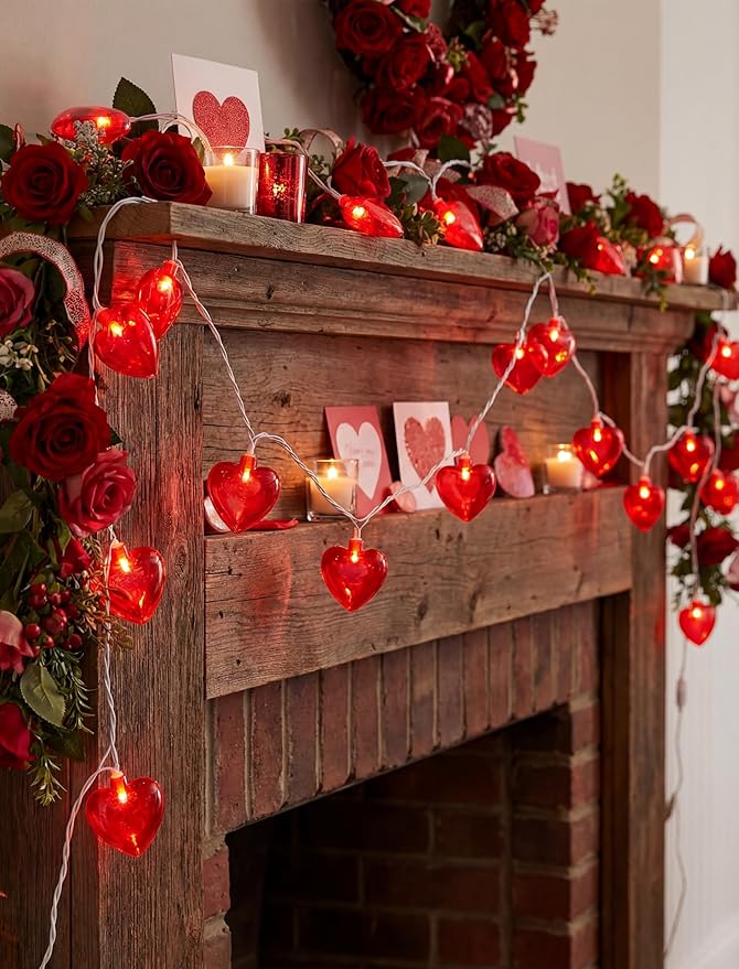 Valentines Red Heart String Lights Plug in, 8.5Ft Outdoor Valentine's Day Decorations Lights with 10 LED Red Heart Lights, Heart Fairy String Lights for Indoor Home Window Wedding Party Xmas Decor