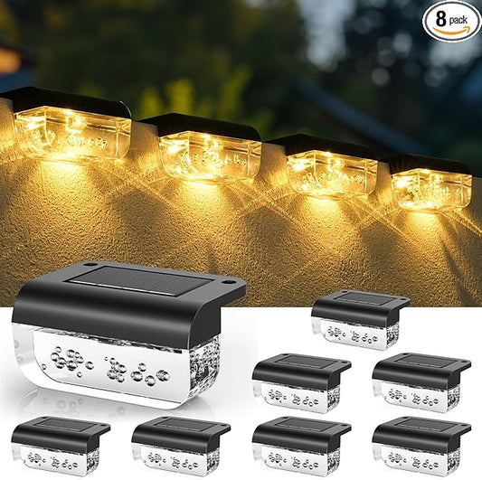 Solar Deck Lights Outdoor, 8 Pack Fence Lights Solar Powered, Waterproof Step Lights for Outside, Step, Fence, Deck, Stair, Pool and Yard, Warm White