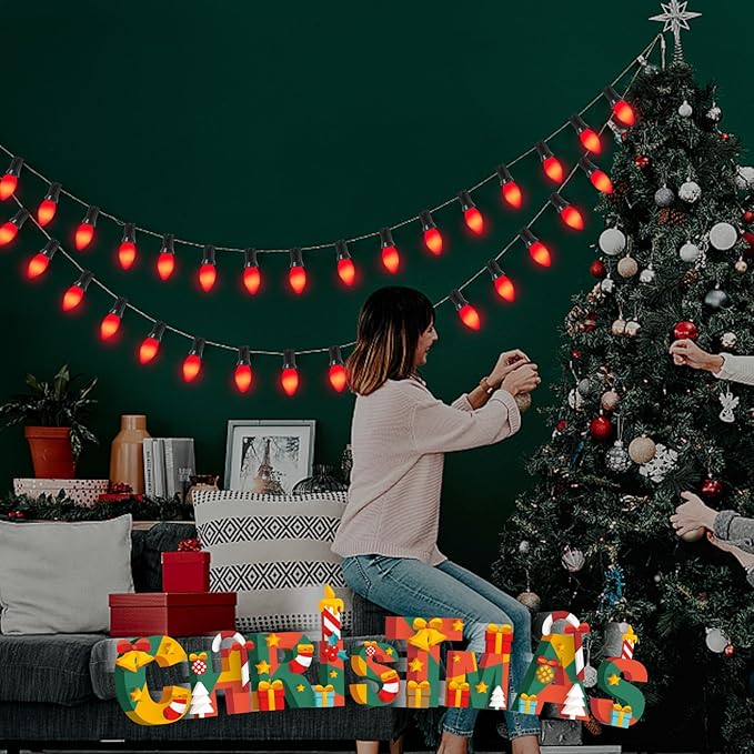 C7 Christmas Light Bulbs, 25 Pack C7 Red Replacement Bulbs 0.6W Night Light Bulbs Vintage LED Replacement Bulbs, C7/E12 Candelabra Base, 0.6 Watt