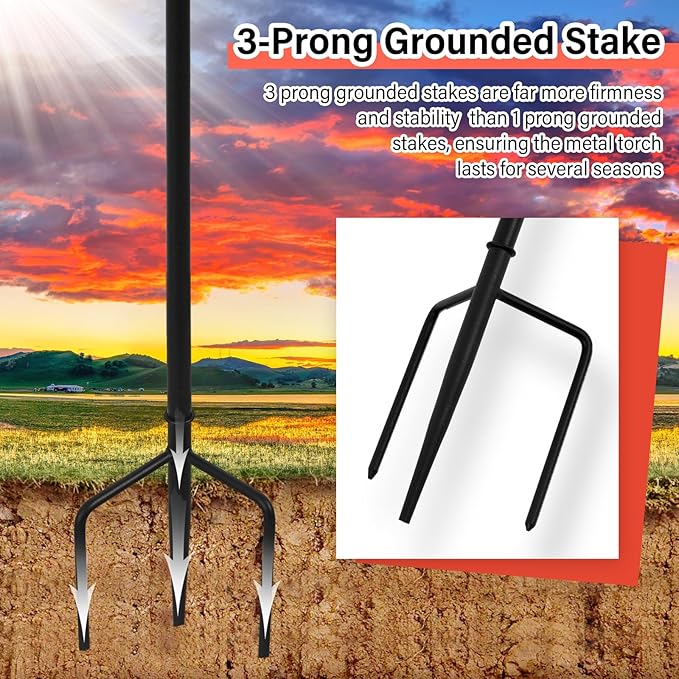 Home Garden Torch Set of 6, Large Capacity 22oz Outdoor Metal Torch Garden Décor,61-Inch Upgraded Citronella Torches with 3-Prong Grounded Stake, Table Top Torches for Party Patio Pathway
