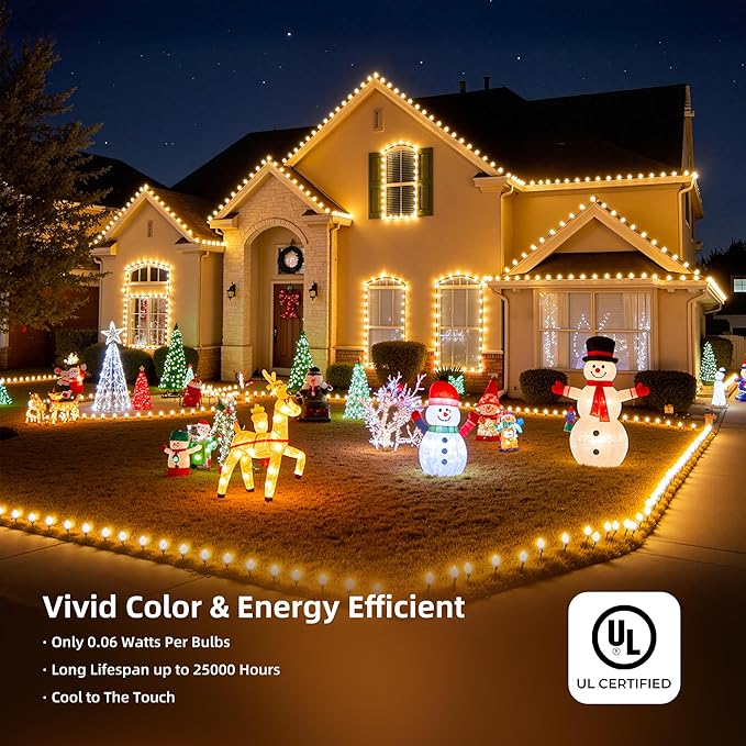 Brightown C9 Christmas Lights Outdoor 2 Pack - Total 162 FT 200 LED C9 String Lights, with Timing & Memory, 8 Modes, Connectable, Waterproof - for Indoor Outside Tree Home Yard Decoration, Warm White