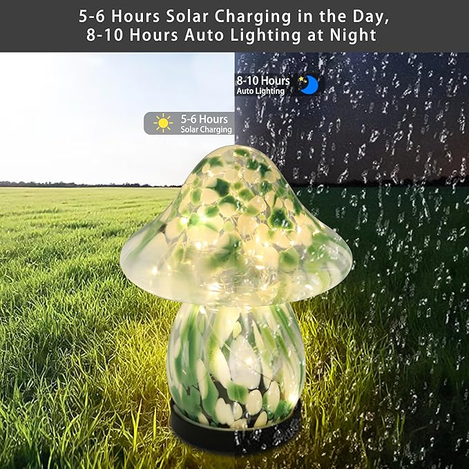 Solar Lights Outdoor Waterproof, Mushroom Garden Décor Powered by Solar, Outdoor Lights for Patio Yard Pathway Backyard Balcony Lawn Landscape Fountain Deck Pool Table Porch Decoration (Green)