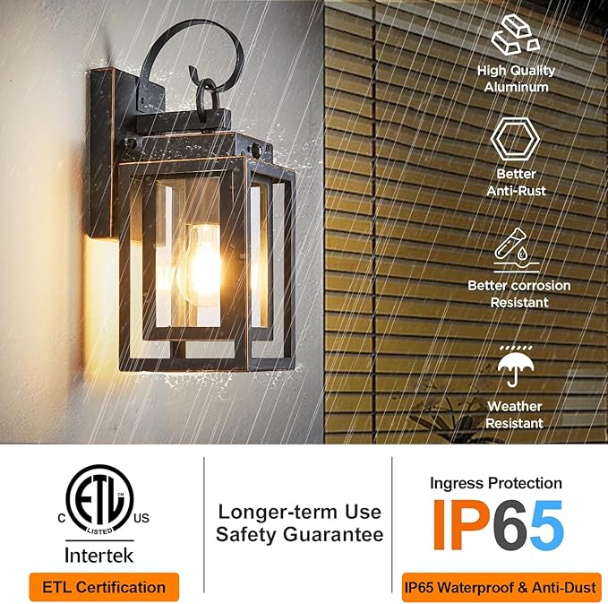 2 Packs Motion Sensor Outdoor Wall Lights, Modern Dusk to Dawn Exterior Lighting Fixture, Black Outdoor Wall Sconces Porch Light with Waterproof, Outside Farmhouse Wall Lantern for Front Door, Garage