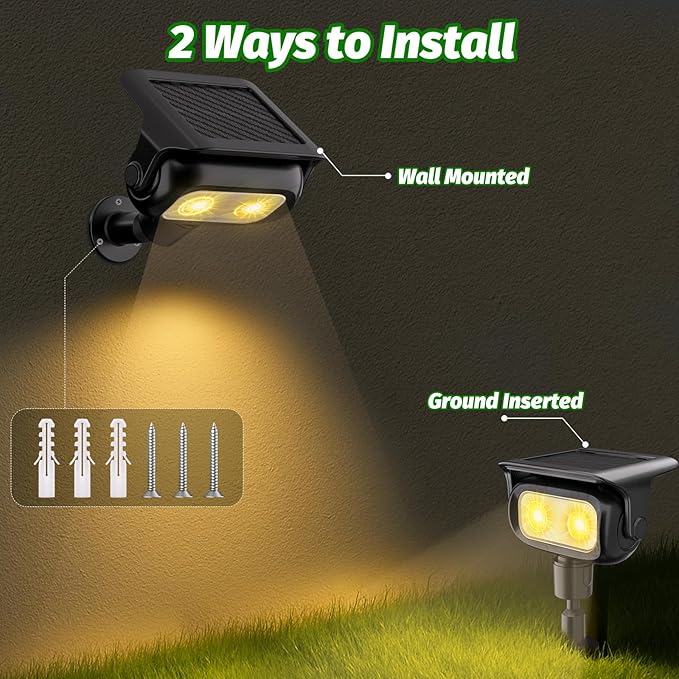 Nreonrick Solar Spot Lights Outdoor Waterproof, 360° Adjustable Landscape Lighting with 2Lighting Mode, Auto On/Off Solar Lights Outdoor for Wall Pathway Garden Decorations (Warm White, 4 Pack)