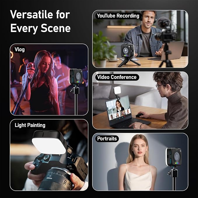CYNOVA Magnetic RGB Video Light with Mini Desktop Tripod, Portable LED Camera Light 3000–9000K, 126 LEDs, Rechargeable Mini Panel for Vlogging, Live Streaming, Photography