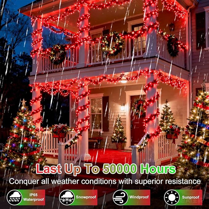 1500 LED 470FT Christmas String Lights Outdoor, 12 Pro Modes and Timer Memory & Brightness, Plug in Waterproof Dark Green Wire Twinkle Light for for Xmas Yard Tree Wedding Party Decor (Red)