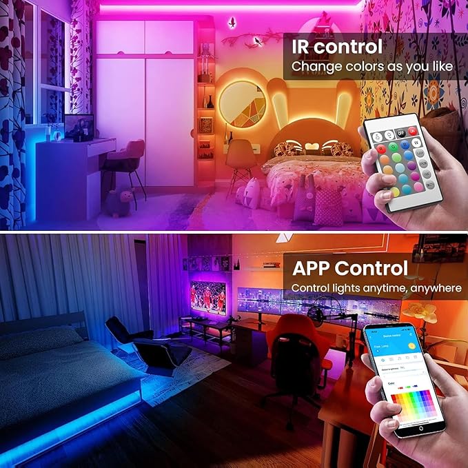 TJOY 100ft Smart Led Strip Lights for Bedroom, Work with Alexa, RGB Color Changing Music Sync Led Lights with App Remote,Multi-Color Wireless Led Strip Lighting for Bedroom (APP+Remote+Voice)