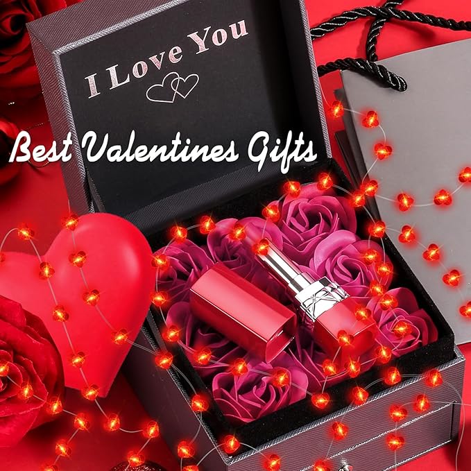 Aogist 50LED Valentine's Day Fairy Lights -16ft Super Bright 3D Red Heart String Light Battery Operated Mather's Day Gift Decor for Indoor/Outdoor Party Home Yard Tree Decor,1 Pack