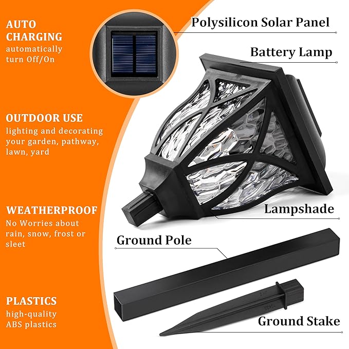 GIGALUMI 8 Pack Solar Lights Outdoor Waterproof, Flickering Flame LED Lights, Garden Decor for Yard, Patio, Landscape, Planter, Walkway, Transparent Cover