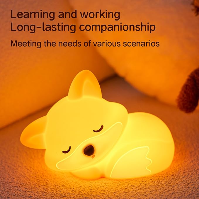Led Cute Fox Night Light, 2 Levels Dimmable Timer Nursery Nightlight for Kids, Rechargeable Touch Bedside Lamp, Used for Camping Party Room Decor(Fox)