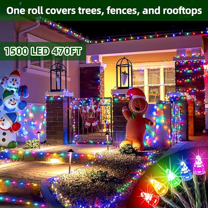 1500 LED 470FT Christmas Lights Outdoor,12 Lighting Modes Christmas String Lights with Timer, Dimmable Multicolor LED String Light Waterproof for Yard Tree Xams Wedding Party Holiday Decorations