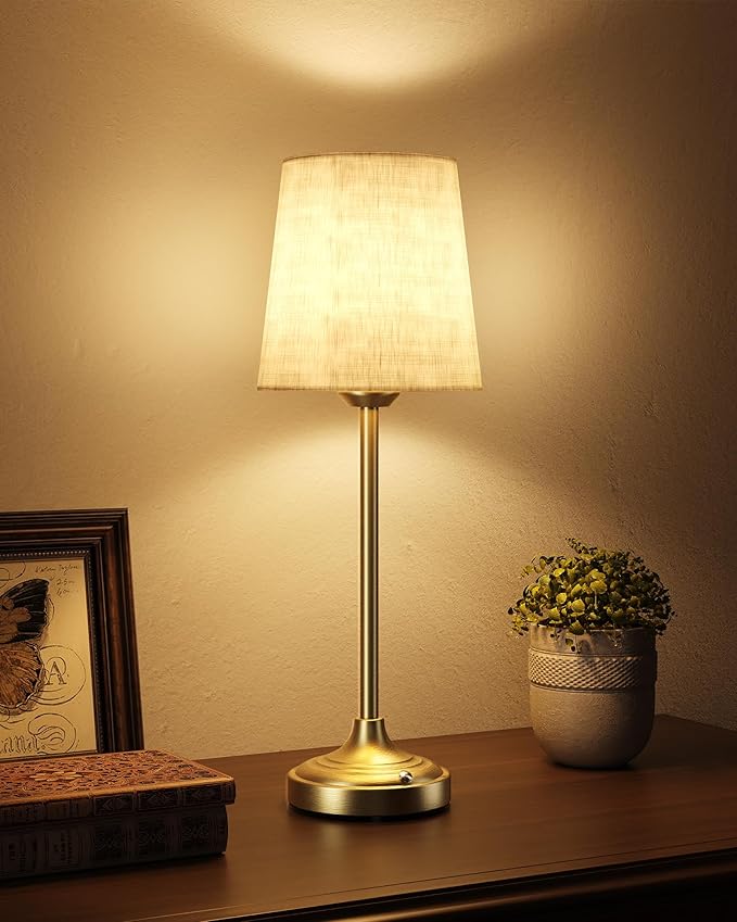 Battery Operated Lamp, 8000mAh, Ambient Light, Touch Control, Dimmable, Portable, 2700K, LED, Wireless, Rechargeable, Battery Operated, Desk Lamp, Kitchen Lamp, Fabric Shade, for Dining Room, Bedroom