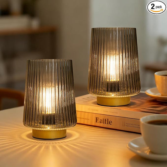 Battery Powered Lamp with Timer, Cordless Small Table Lamps Battery Operated with LED Bulb, Decorative Bedside Lamp for Living Room Grey 2Pack