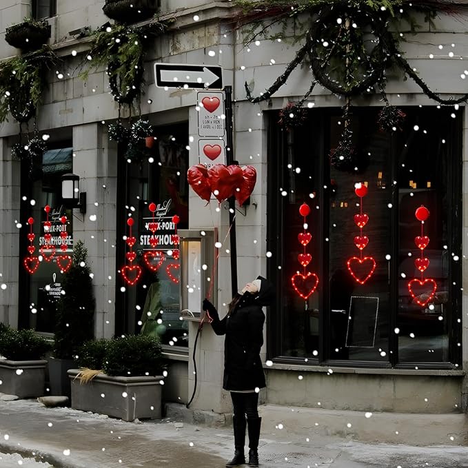 3 Pack Valentines Day Window Lights Decorations with Timer, Battery Powered Hanging Red Lighted Heart Shaped Silhouette Sucker LED Lamp for Fireplace Indoor Home Decor