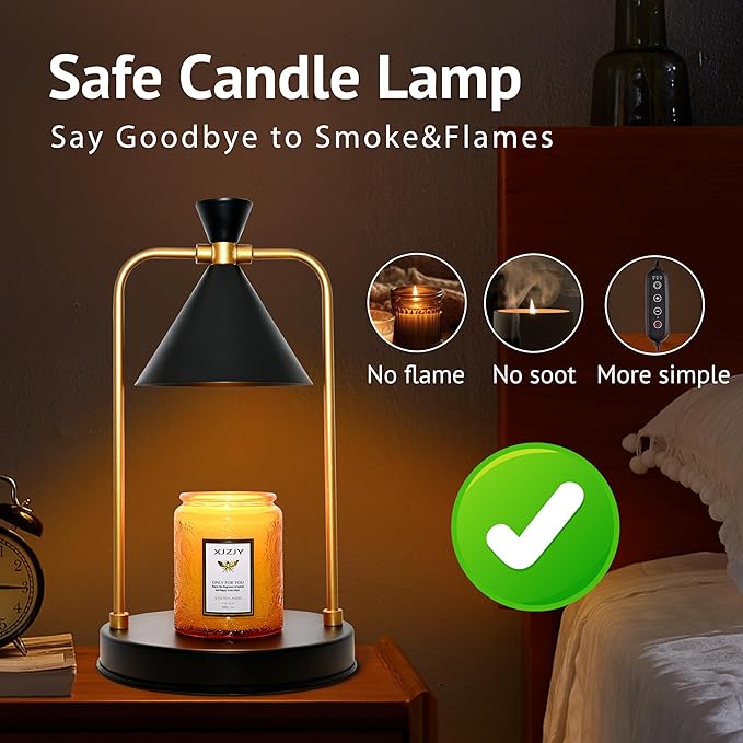 Candle Warmer Lamp with Timer Dimmer,Unique Birthday Gifts for Women Mom,House Warming Gifts New Home Room Decor,Wax melt Warmer for Scented Wax Jar Candles,Black-Large
