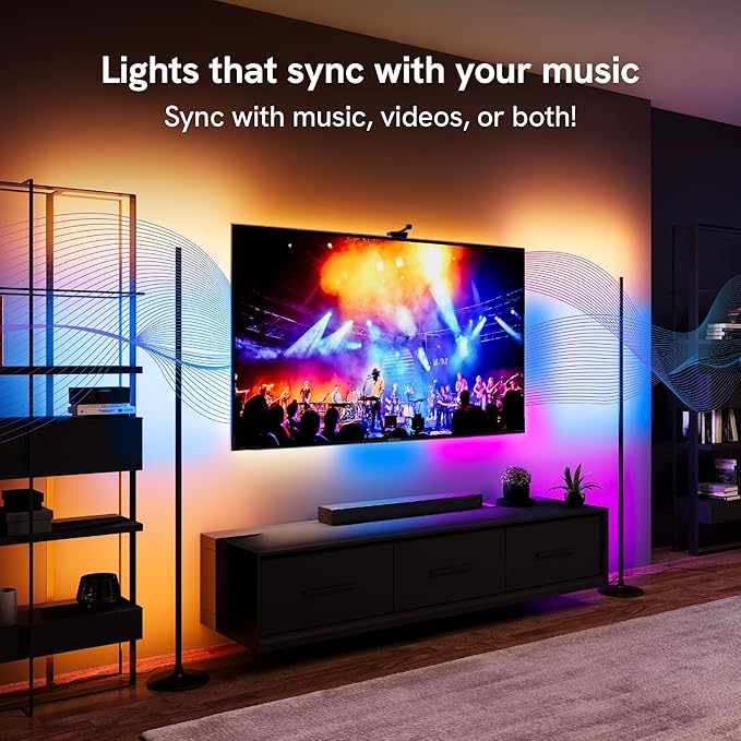 Aura Labs RGBICW Floor Lamp, Ambient Light LED Corner Light Alexa Control with Music Sync 1000 Lumen 4-Billion Colors, 90+ CRI, Preset & Custom Colors & Scenes, Modern Floor Lamps for Living Room