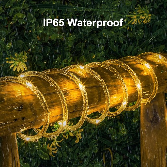 Brightown Solar Rope Lights Outdoor 2 Pack 39 Feet 100 Led Waterproof Solar Powered String Lights with 8 Lighting Modes,Copper Wire PVC Tube Lights for Garden Wedding Party DIY Decor (Warm White)