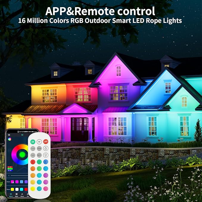 131ft Outdoor LED Strip Lights Waterproof,RGB LED Rope Lights Outdoor Waterproof Color Changing APP Remote Control Music Sync,36LED/m Flexible Rope Lights for Outside Camper Pool Deck Christmas