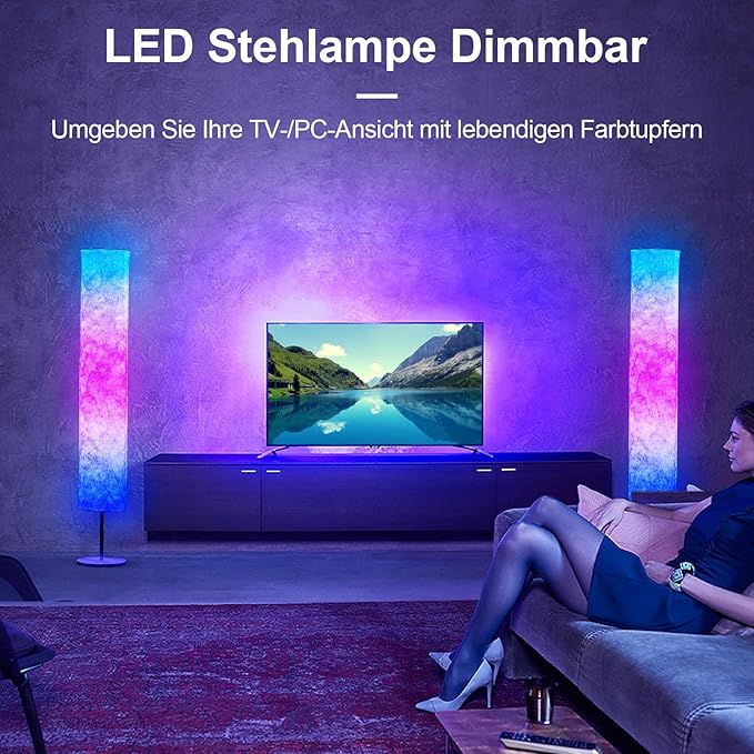 RGB Color Changing Led Floor Lamp, Smart Lamp with Alexa Voice Control, Remote & WiFi APP Control, Music Sync and White Fabric Shade, Standing Lamp for Living Room Bedroom Game Room