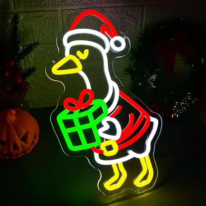 Christmas Neon Sign for Wall Decor Dimmable Christmas Goose LED Neon Light for Party Bedroom Christma Decor for Window Kids Room Santa Claus Sign Festival Gifts for Kids Size 15.7 * 8.7in(GLNA004)