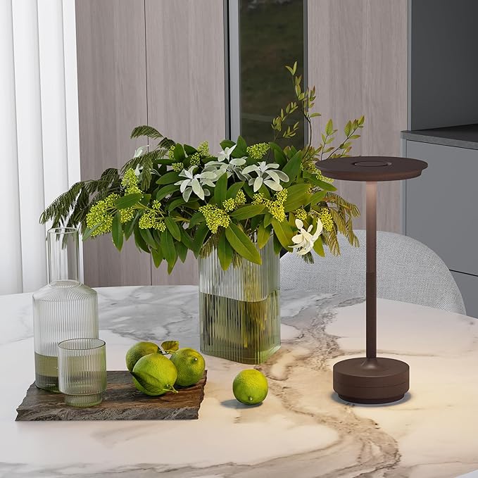 2 Pack Rechargeable Cordless Table Lamps, 5000mAh Portable Battery Table Light, 3 Color Stepless Dimming LED Table Light with Memory Function, for Outdoor/Home/Patio/Restaurant.(Rust)