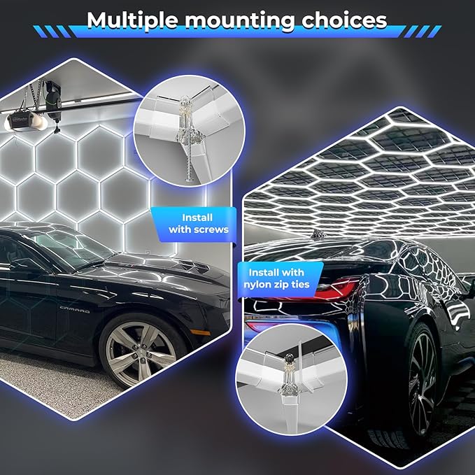 Led Garage Light-54W, 6500K 5940LM Garage Hexagon Shop Lights for Car Detailing, Workshop, Basement, Gym, Barber