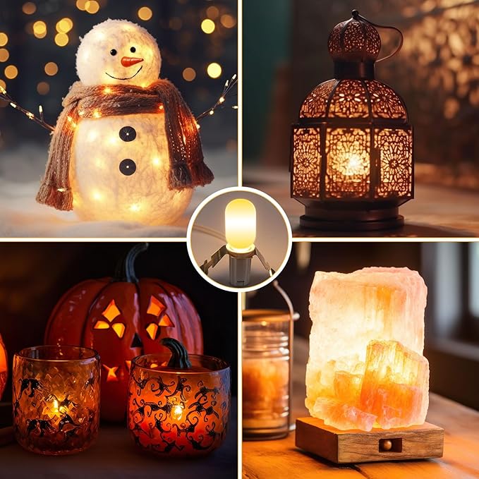 Leelosp 8 Pack Accessory Cord with 1 LED Light Bulb, 4.9 FT Christmas Village Blow Mold Light Cord E12 Clip-On Socket with Double Fuse for Halloween Pumpkin DIY Holiday Decorations
