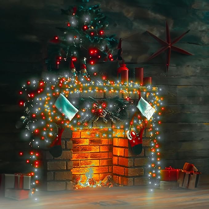 TW SHINE Battery Operated Christmas Lights, 2 Pack Total 100 LED 32 FT Battery Operated String Lights with 8 Modes, Xmas Lights for Outdoor Indoor Wedding Party Home Decorations, Red & White