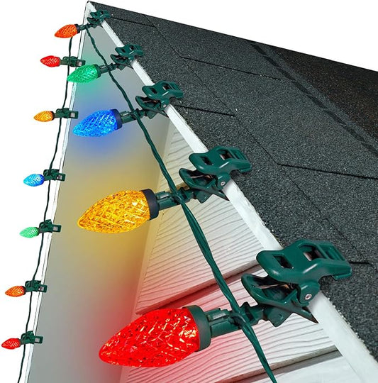 C9 LED Christmas Lights Outdoor, 99 Feet 150 LED C9 String Lights with 150 Spring Clips, Waterproof Connectable Christmas Tree Lights for Outside Roofline Patio Home Xmas Decor, Multicolor