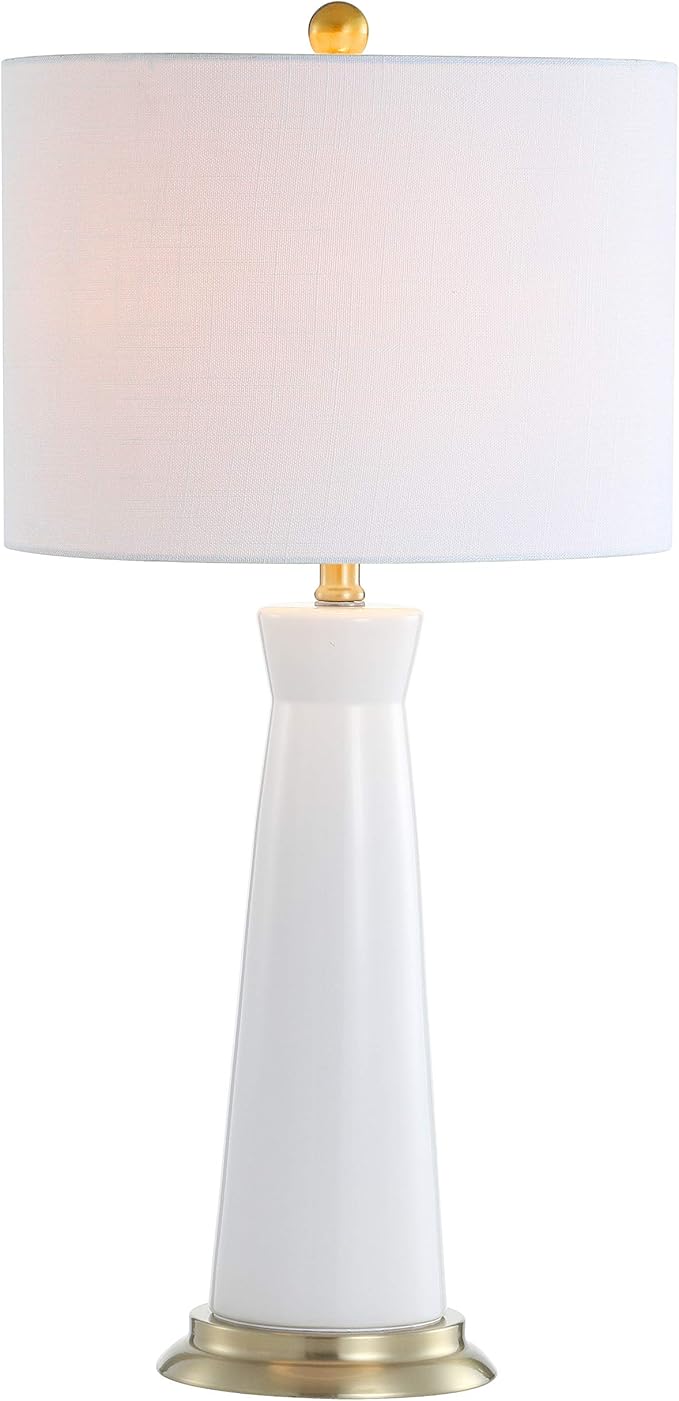 JONATHAN Y JYL3046B Hartley 29" Ceramic Column LED Table Lamp Contemporary Transitional Bedside Desk Nightstand Lamp for Bedroom Living Room Office College Bookcase, White/Brass Gold