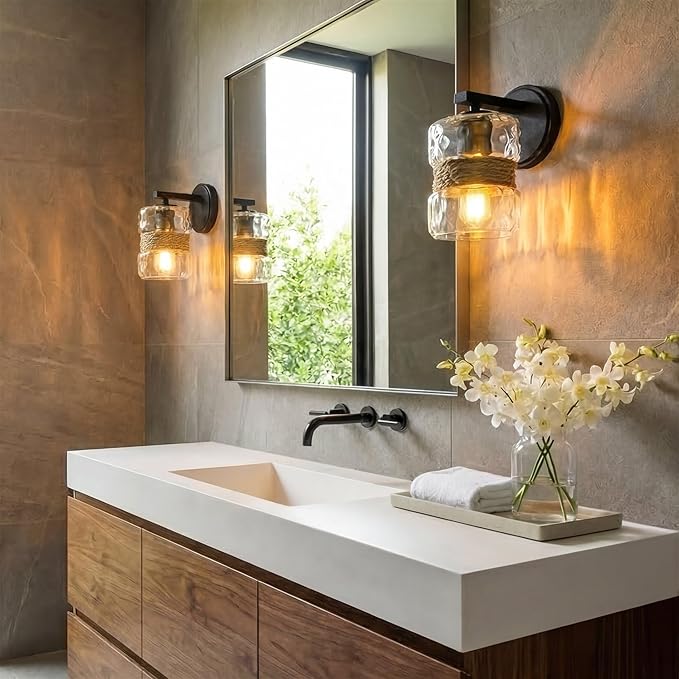 Kira Home Sage 9.5" Modern Wall Sconce + Hammered Glass Shade, Textured Black Finish