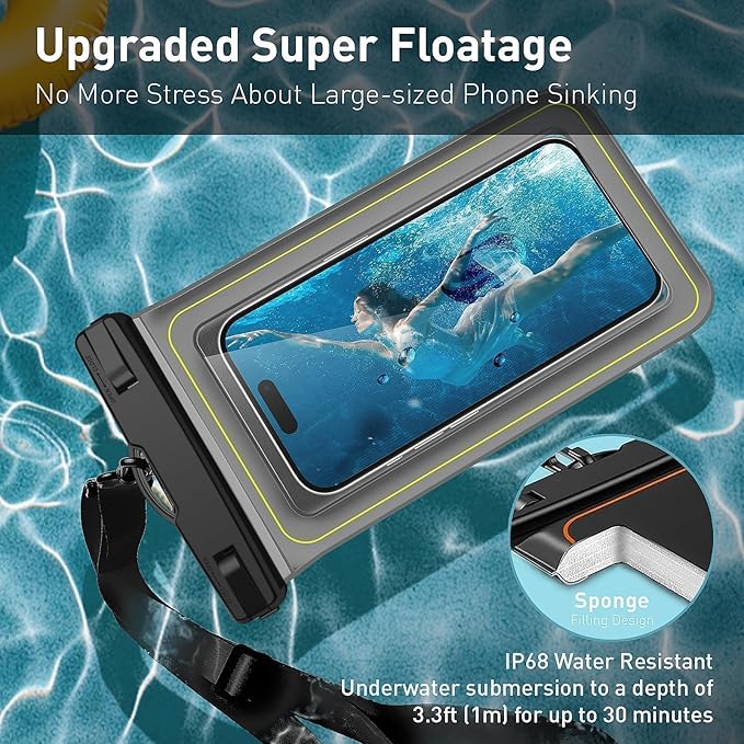 Marine IP68 Waterproof Phone Pouch, Floating Waterproof Dry Bag Compatible for iPhone 17 16 15 14 13 12 Pro Max Plus Up to 7"，Cellphone Cruise Essentials Must Haves, 1 Pack-Grey