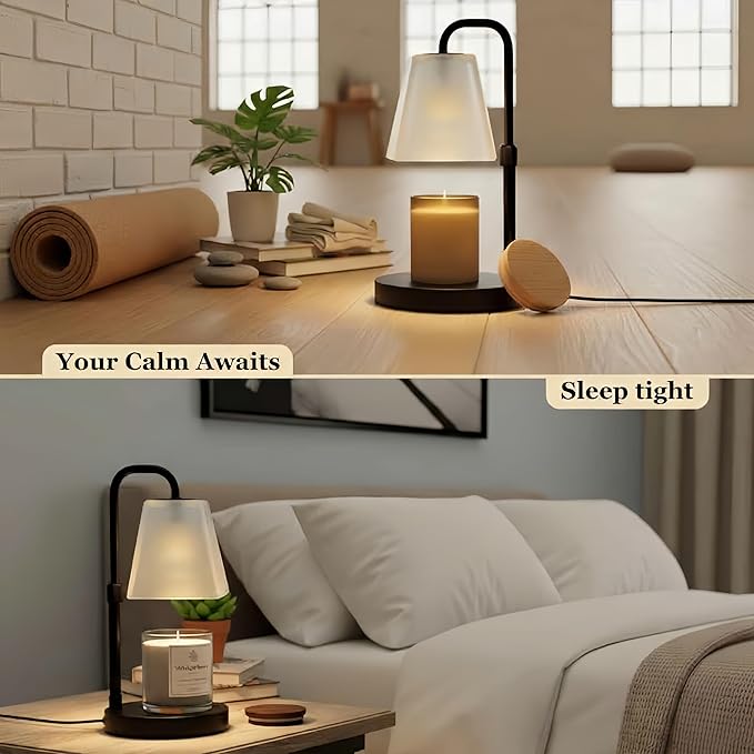 Candle Warmer Lamp with Timer Electric Wax Warmer for Scented Wax Melt Warmer Melter for Jar Candles Dimmable Adjustable Height Gifts for Women Mom House Warming Frossted Glass Black