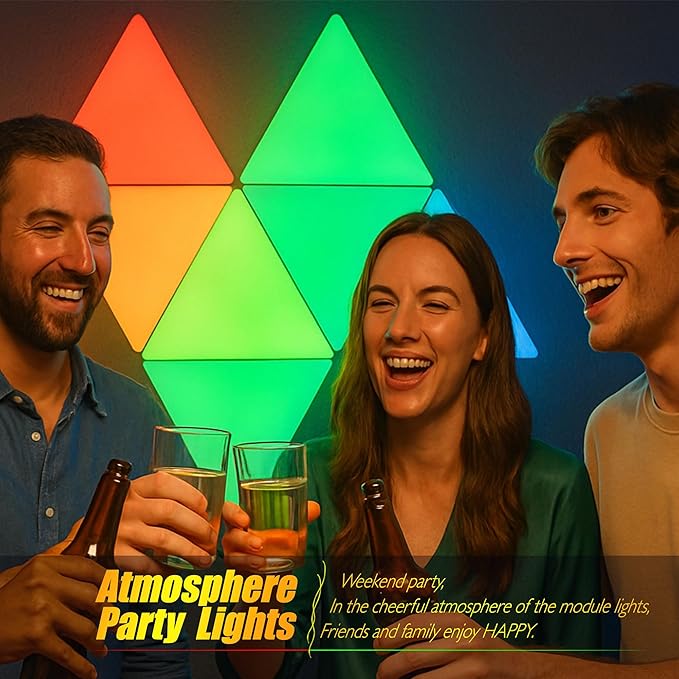 Smart RGB Modular Hex Light Panels LED Splicing Hexagon Bright Mood Wall Lamp Music Sync Creative DIY Geometric Gaming Lights Honeycomb Shape Panel Assembled Nightlight 6.3" Triangle-RGB- 6pcs