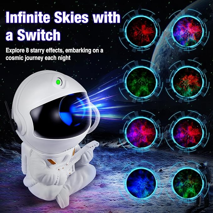 Astronaut Galaxy Projector Night Light – White Astronaut with Guitar, Galaxy Lamp Star Projector for Kids Room, Space Decor & Birthday Gift