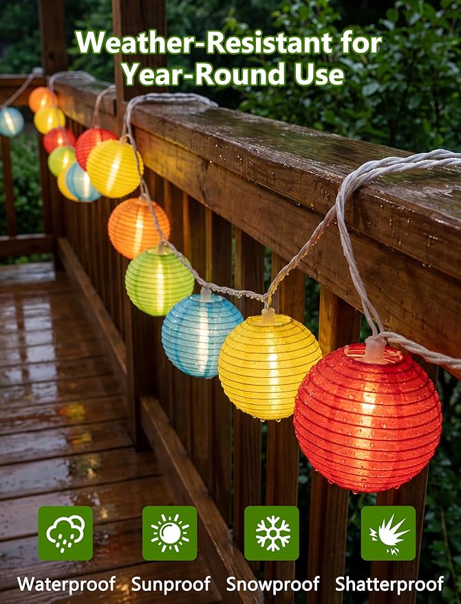 8.5Ft Lantern String Lights Plug in, Spring Outdoor Decor Fairy Lights with 10 LED Multicolor Lanterns, Waterproof Hanging Patio Lights for Summer Hawaiian Camping Tent Holiday Party Garden