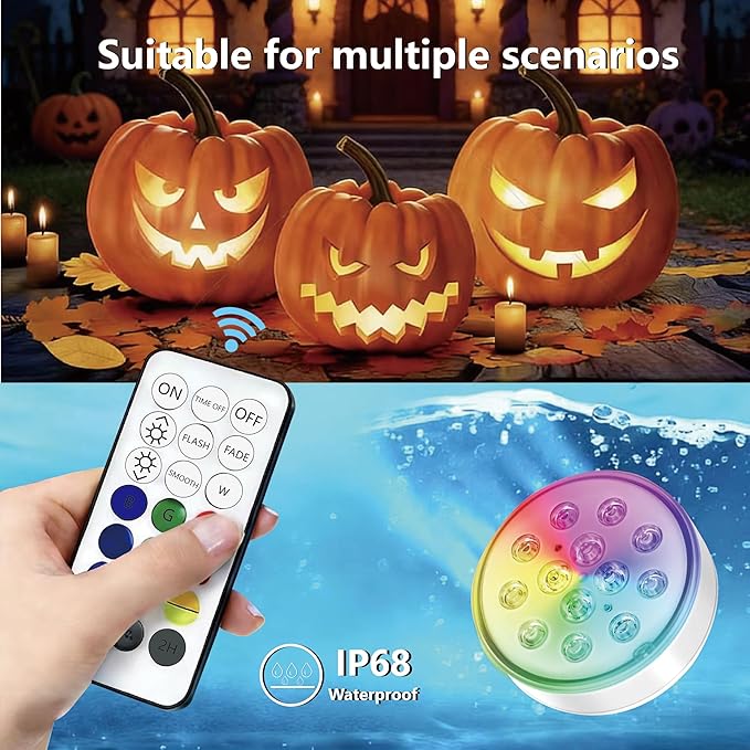 Upgraded Magnetic Pool Lights for Above ground and inground pool, Rechargeable Underwater RGB 16 Colors Submersible LED Lights with Remote & Timer Off, for Hot Tubs, Fountains, Party, Vase - 2 Pack