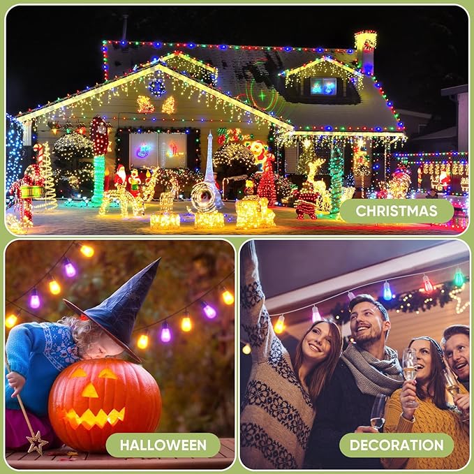 12-Pack Green String Light Bulbs, Patio String Light Replacement Bulbs for Outdoor Indoor, 1W E26 Base S14 LED Colored Light Bulbs for Christmas Halloween,Holiday,Home Decor