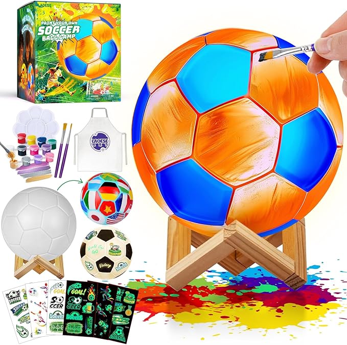 Paint Your Own Soccer Ball Lamp Kit, Soccer Gifts 3D Night Light, Art Supplies Creativity Arts and Crafts for Kids Ages 8-12, Birthday Easter Gifts for Kids Boys Girls Ages 3 4 5 6 7 8 9 10 11 12+