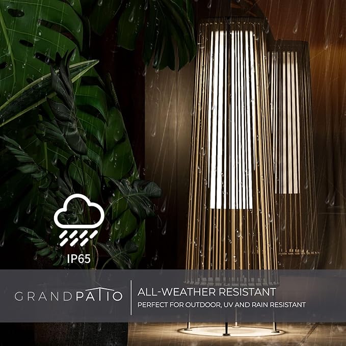 Grand patio 2-Pack Outdoor Floor Solar Light, Wicker Solar Patio Lamp Waterproof Outside Deck Lamp for Porch, Yard, Garden, Lawn Decorations - Light Brown, Gordes 2 PCS