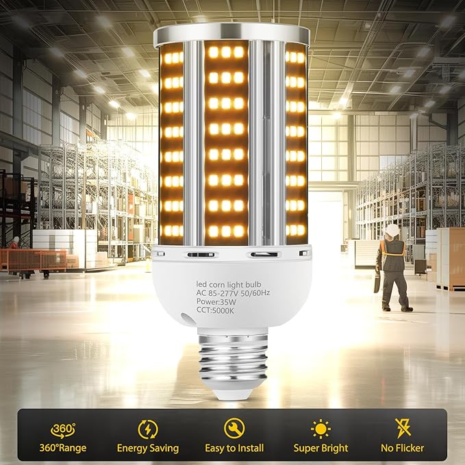 35W 2 pack LED Corn Light Bulb,3000K Warm White(300W Equivalent ) Commercial Grade E26/E39 5000LM Medium Mogul Base LED Lamp,Large Area Lights For Outdoor Indoor Garage supermarket Factory Bay Light