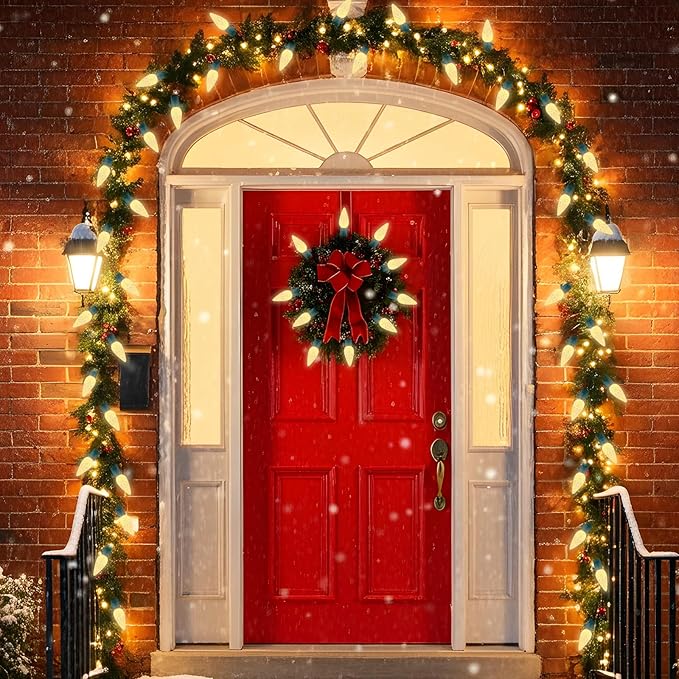 2 Pack 100LED C6 Christmas Lights Battery Operated, 16.4FT C6 Christmas Lights Battery Powered with Timer, 8 Modes, Waterproof for Outdoor Garden Patio Indoor Xmas Tree Bedroom Party Warm White