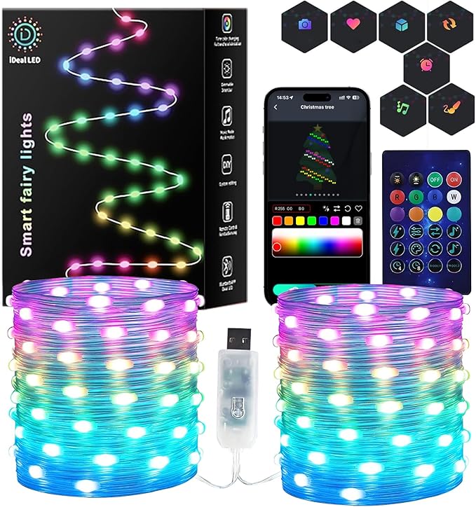 Smart Fairy Lights 131.2Ft 400LEDs, Color Changing led String Lights with Remote & APP Control, DIY RGB-IC Dynamic Multicolor Twinkle Lights for Indoor Christmas Room Bedroom Party Decor