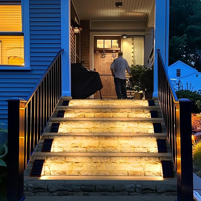 Solar Step Lights - 8 Pack Waterproof IP67, Outdoor Deck & Staircase Lights (Warm Brown)