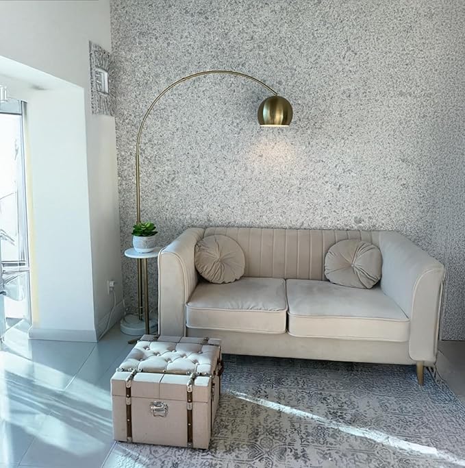 Brightech Olivia Floor Lamp - Chic Arc Lamp with Rounded Spolight Head and Marble Base for Living Room, Tall Standing Lamp with LED Light Bulb for Bedroom Reading, Boho Home Decor for Office - Brass