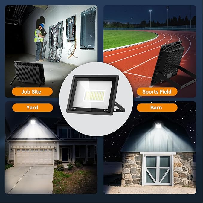 AIKVSXER 150W Flood Lights Outdoor, 21000lm Bright LED Work Light with 5FT Plug, 6000K Daylight White Exterior Security Light, IP66 Waterproof Floodlight for Yard Garage Stadium Lawn (150W-8 Pack)